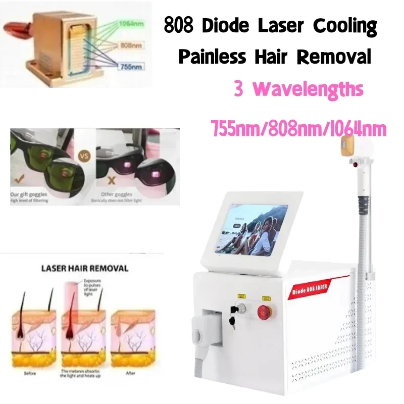 

Portable IPL Permanent Hair Removal Machine Laser Body Ice Titanium Diode Portable 808 755 Aparis Device 4 Wave 2024