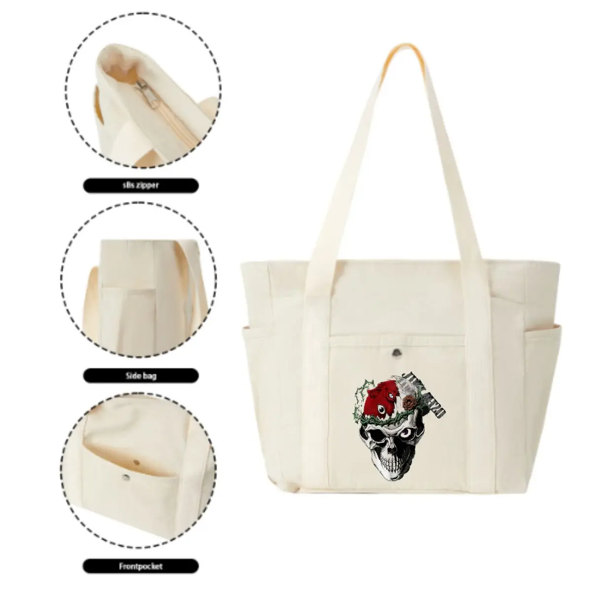 حقيبة كتف قماشية خفيفة الوزن متعددة الجيوب من Thorned Skull Art، حقيبة عملية لتاريخ التسوق