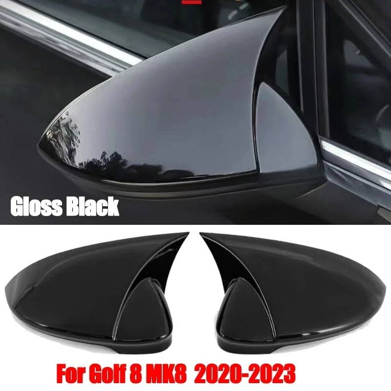 For Volkswagen Golf MK8 VIII 8 Pair Side Mirror Covers Caps 2020 2021 2022 For VW Glossy black wing Rearview With Lane Assist