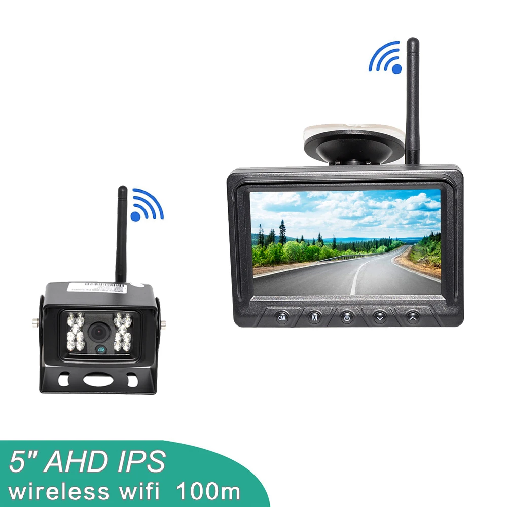 Wireless 1080P AHD IPS 5 Inch Car Monitor Rear View Reverse Car Camera Driving Kit Stable Digital Signal Auto Parking