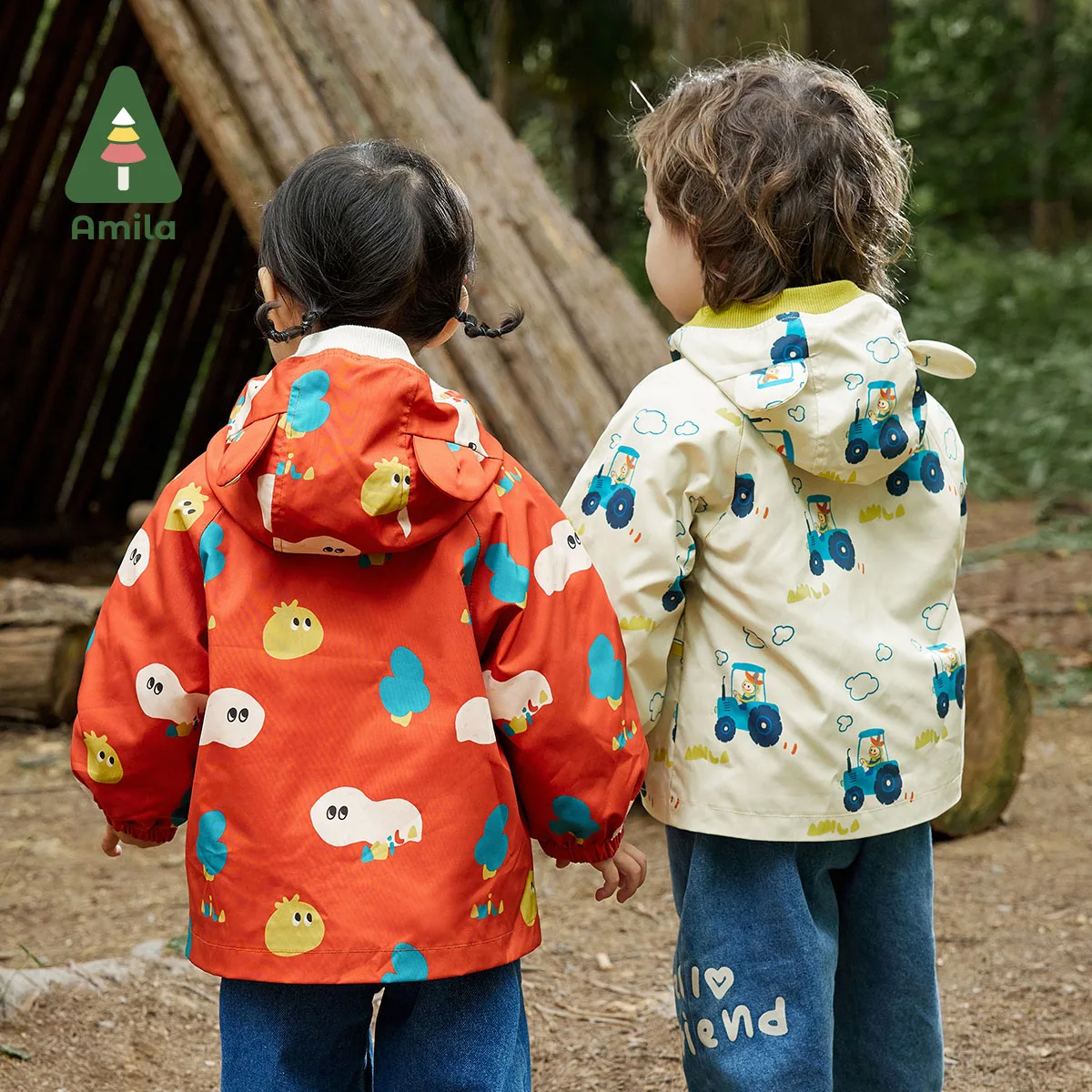 Amila Baby Coat 2023 Autumn New Original Pattern Cute Bear Ears Warm Letter Design Girls And Boys Outerwear Kid\'s Clothes