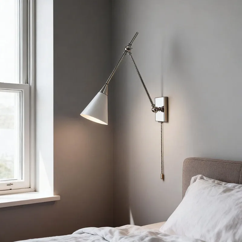 American Industrial Style Wall Lamps Left and Right Rotation Adjustment of Long Arm LED Wall Sconces Bedroom Bedhead Wall Light