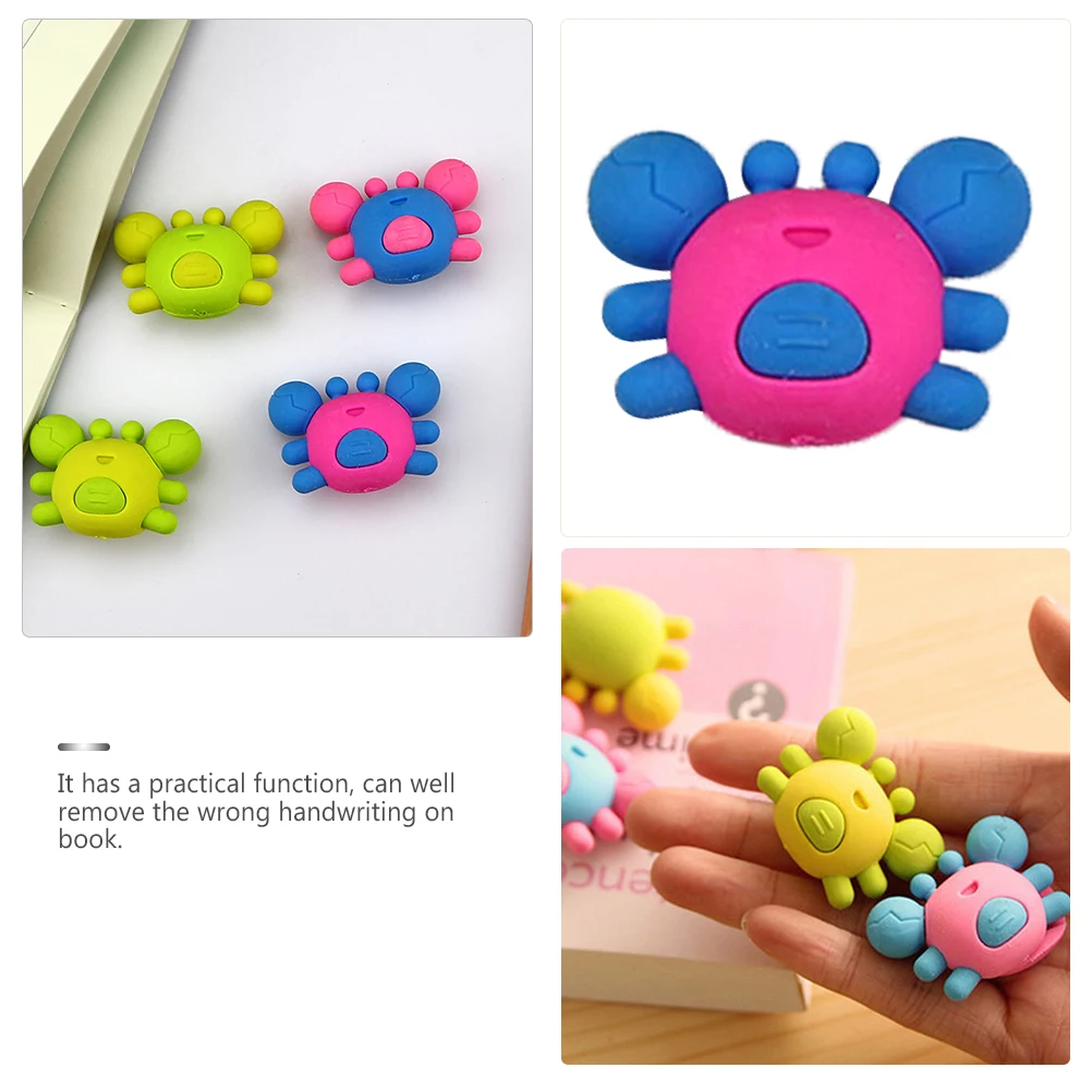 

20Pcs Mini Crabs Erasers Safe Plastic School Supplies Kids Stationery Cartoon Shaped Design Practical Student Rubber Eraser