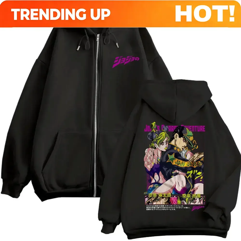Customization Anime JoJo's Bizarre Adventure Kujo Jotaro Kujo Jolyne Graphic Zipper Hoodie Men Women Casual Vintage Long Sleeve