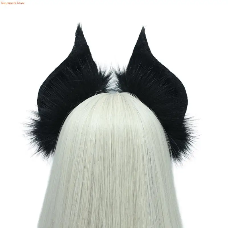 Q5WE Cats Bat Wolf Ears Headbands Headwear Long Furs Ears Headbands Animal Furry Ears Hair Hoop Halloween Cosplays Costume Gift