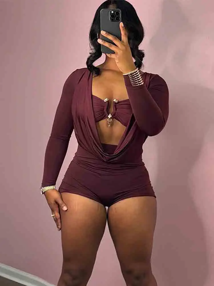 Nibber 스윙 칼라 섹시한 여성 Romper + 금속 버클 브래지어 Hipster Midnight Party Coquette 새로운 봄 트렌드 섹시한 운동 Playsuits