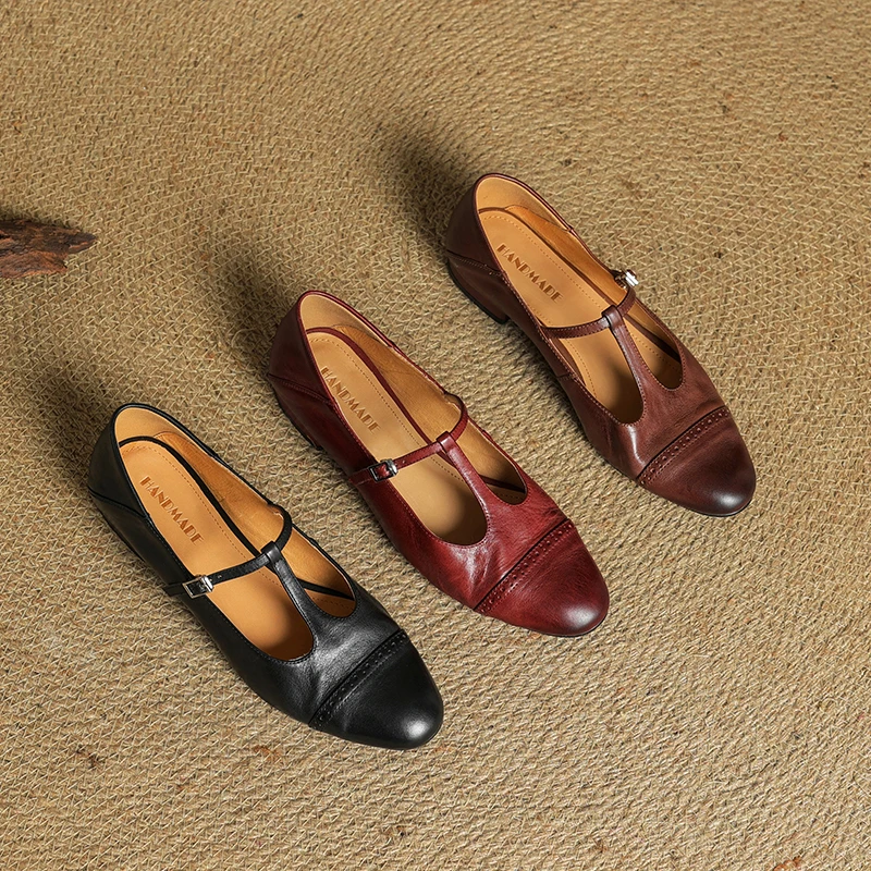 Dilalula 2026 Top Quality Cow Leather women's T-Strap Pumps British Style Med Heels Office Lady Pumps Female Dress Party Shoes view 6