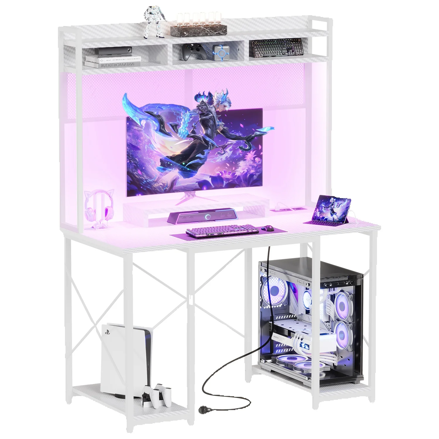 Table de jeu Devoko avec éclairage LED, bureau Placer DIY 120x60 cm avec port USB et prise