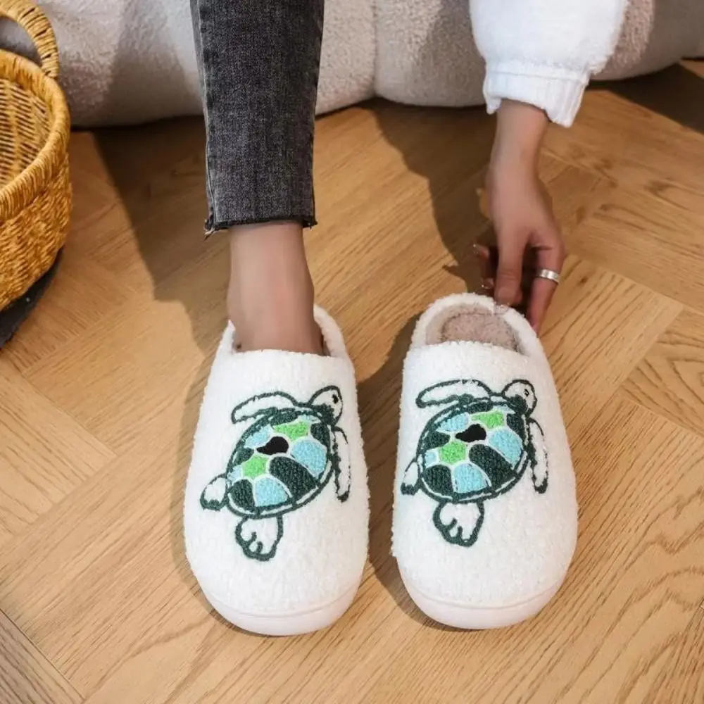 

New Silent Warm Slippers Non-Slip Turtle Embroidery Cotton Slippers Soft Thick-Soled Winter Slippers Unisex
