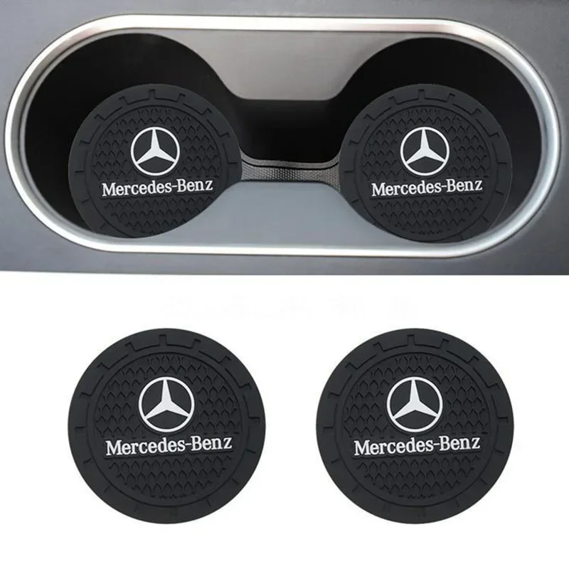 2PCS PVC Car Coaster Water Cup Bottle Holder Mat Anti-Slip Pad For Mercedes Benz AMG W204 W205 W210 W211C E Class GLA GLK GLE