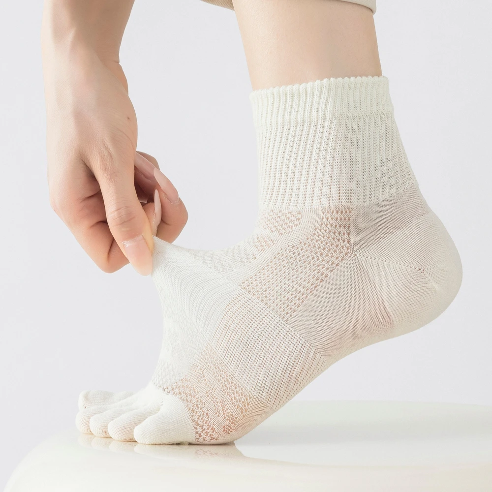 4 Pairs Women Toe Socks Summer Mesh Thin Five Finger Socks High Quality Cotton Crew Socks Short Sports Middle Tube