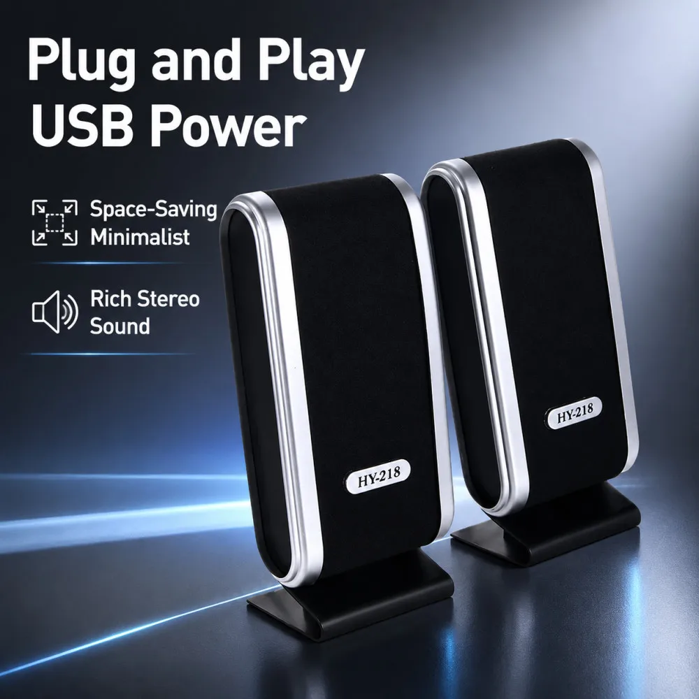 Enceintes USB filaires HY-218 3W USB 2.0, enceintes stéréo avec prise audio 3,5 mm, enceintes portables pour PC, ordinateur portable, M AC