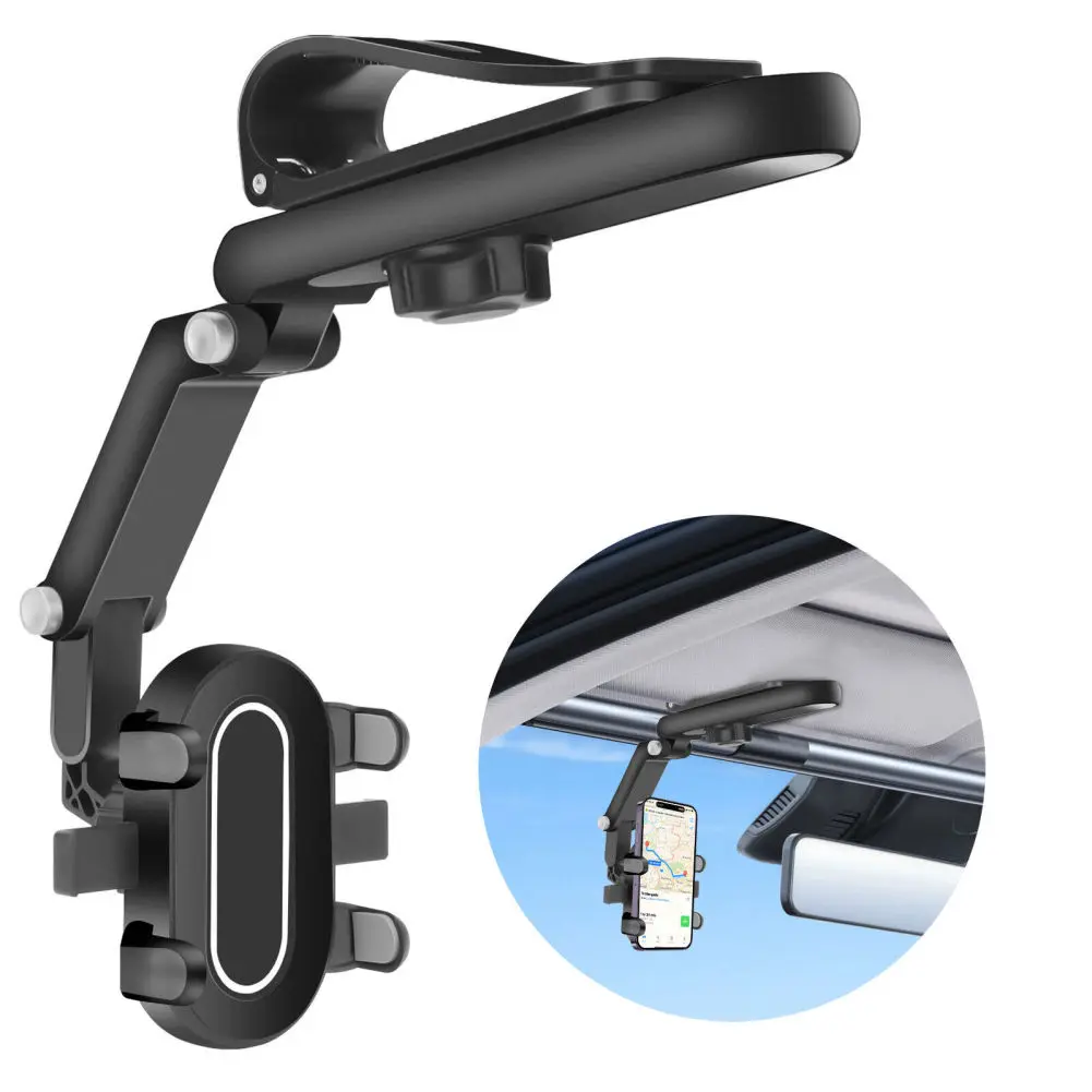 

Car Truck Sun Visor Phone Holder 1080° Rotatable Adjustable Multi-function Rearview Mirror Mount Stand Holder