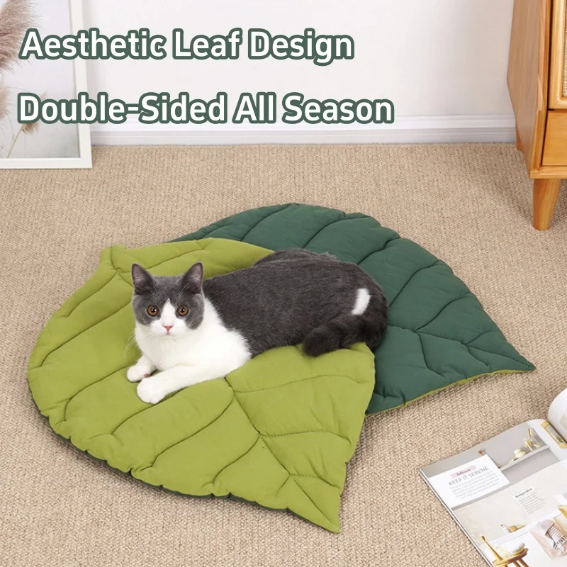 Leaf Shaped Cat Bed Mat, Double Sided Soft Washable Pet Sleeping Pad, Non-Slip All Season Cushion for Cats Small Dogs Sofa Car