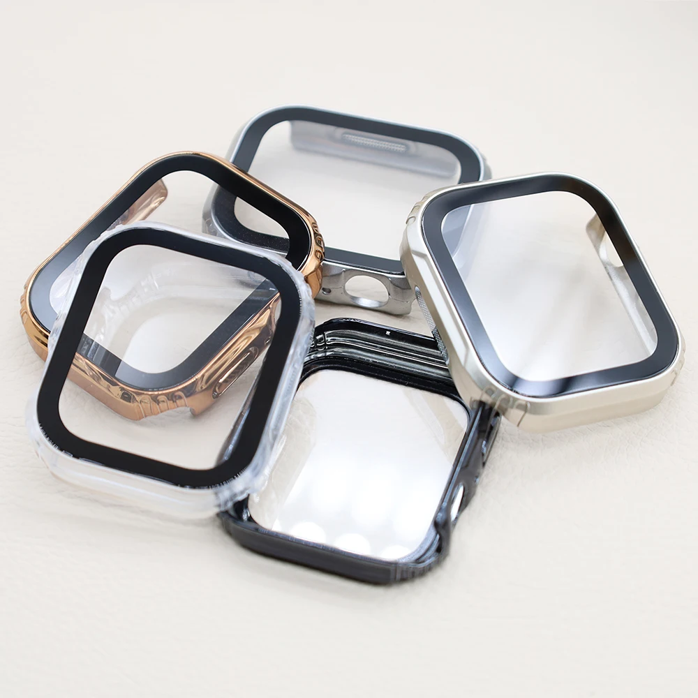 Cubierta de vidrio templado para Apple Watch 40mm 41mm 45mm 44mm funda protectora de pantalla de parachoques de PC dura duradera iWatch series 9 8 7 6 5 4