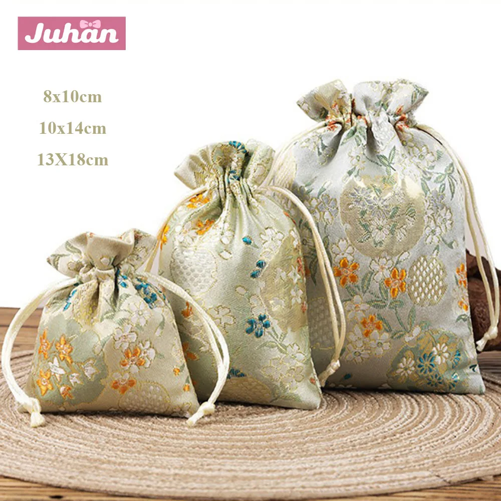 

Satin Embroidered Drawstring Jewelry Pouch Cosmetic Bag Storage Bag For Valuables And Accessories 8x10/10x14cm