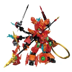 New Three Kingdoms Lu Bu Zhao Yun Bull Demon Mech Guan Yu Building Blocks Model Sun Wu Boy Holiday Gift Educational Toys Hobby