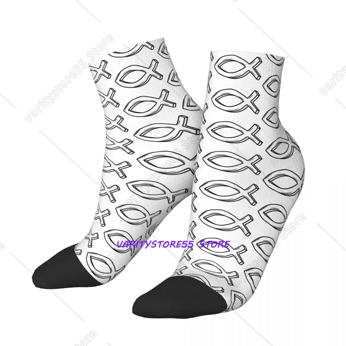 

Catholic Jesus Fish Socks Harajuku High Quality Stockings All Season Socks Accessories for Man's Woman's Christmas Gifts