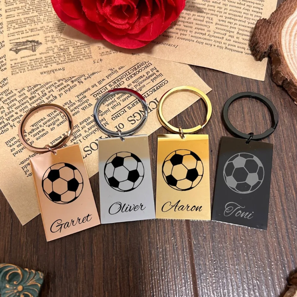 Personalized Customized Football Pendant Keychain With Customizable Name, Stainless Steel Material, Exquisite Souvenir