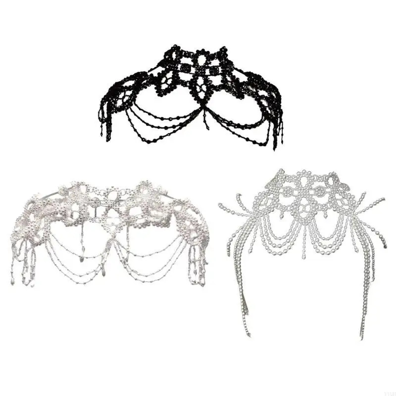 

Fashionable Multi Layer Pearls Necklace Stylish Beaded Shoulder Wrap Shawl Chest Jewelry for Daily Outfit or Event