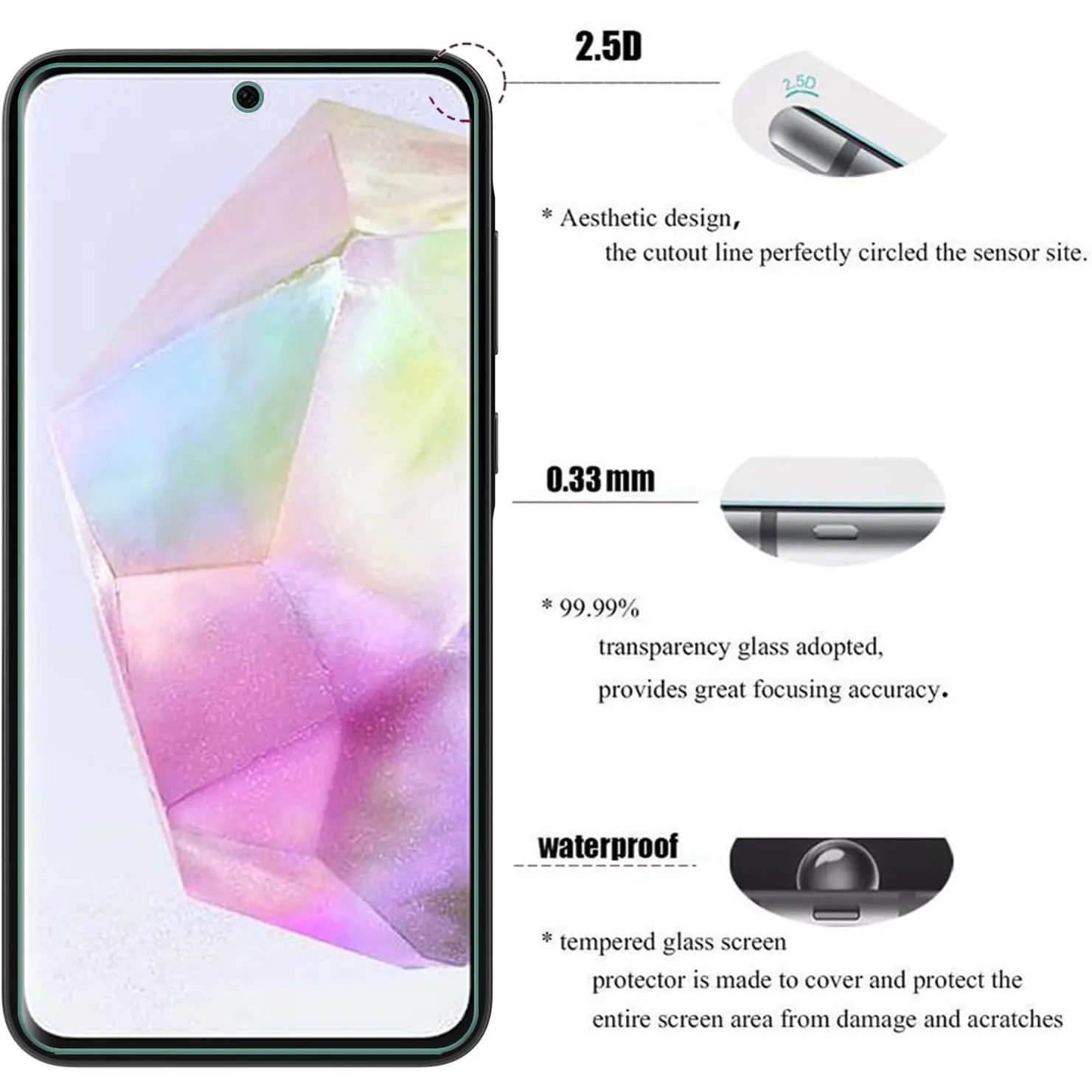 3PCS Screen Protectors for Samsung Galaxy A05 A15 4G A25 A35 A55 Samsung A04 A04E A14 5G A24 A34 A54 Full Cover Tempered Glass