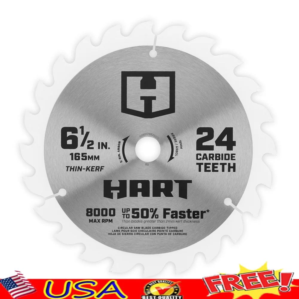 

24-зубчатая циркулярная пила 6-1/2 дюйма с твердосплавным наконечником, тонкий кельф, режущий инструмент по дереву, обрамление, быстрые резки, 5/8 дюйма, беседка