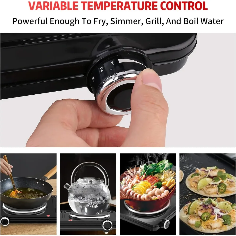 موقد كهربائي محمول 1800 وات، موقد كهربائي مزدوج للطهي، مدرج في قائمة UL، موقد للمكتب المنزلي، متوافق