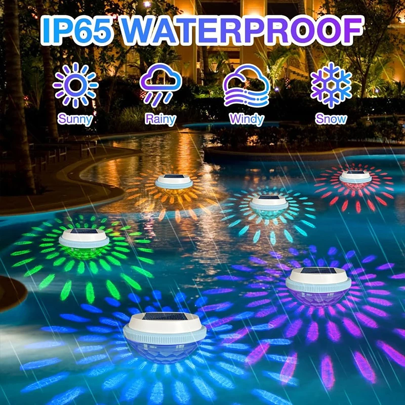 Solar RGB Floating Pool Light, IPX6 Waterproof Remote Control Color Changing Underwater Lamp for Pond Pool Yard Garden