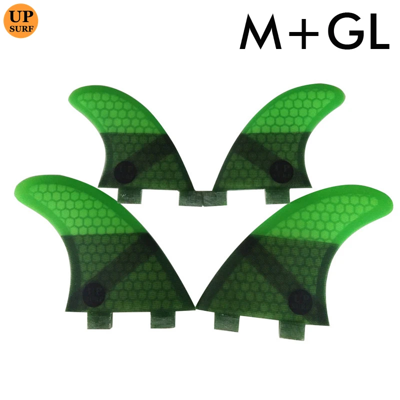 Upsurf Double Tabs M+GL Size Green Color Quad Fin Set Fiberglass Honeycomb Surfboard Sup Accessories Sup Board Fins