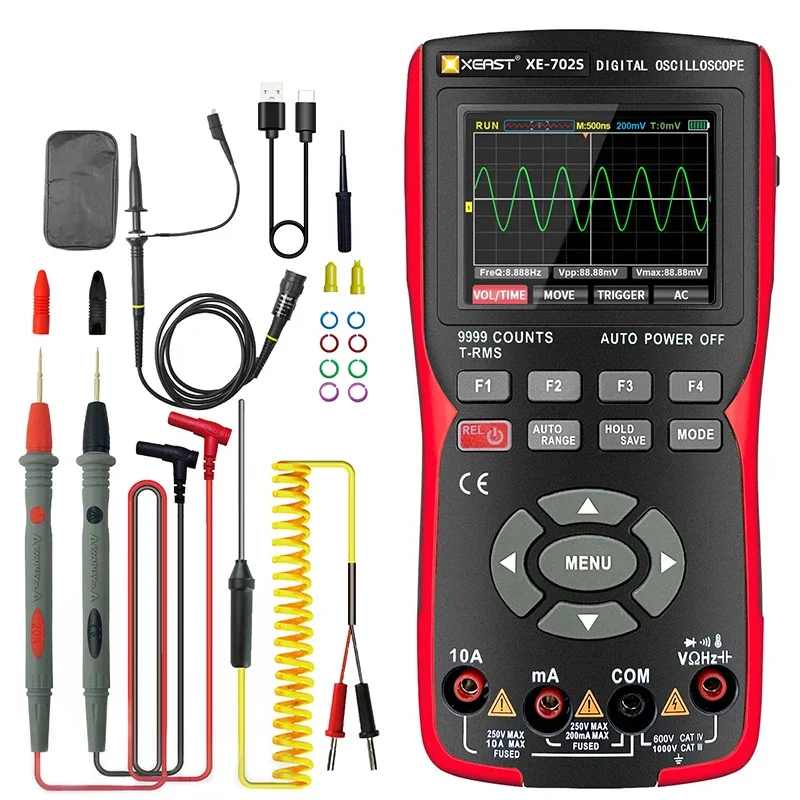 Digital Storage Oscilloscpe Multimeter XE702S Auto True RMS Tranistor Probe Multimetro 48M/S 10Mhz PC Waveform Oscilloscope