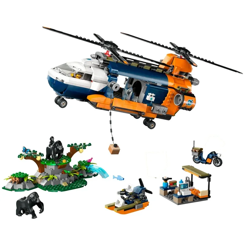 881PCS City Jungle Explorer Helicopter Building Blocks With 5 Figures MOC Construction Bricks Toys Gift For Children Kids