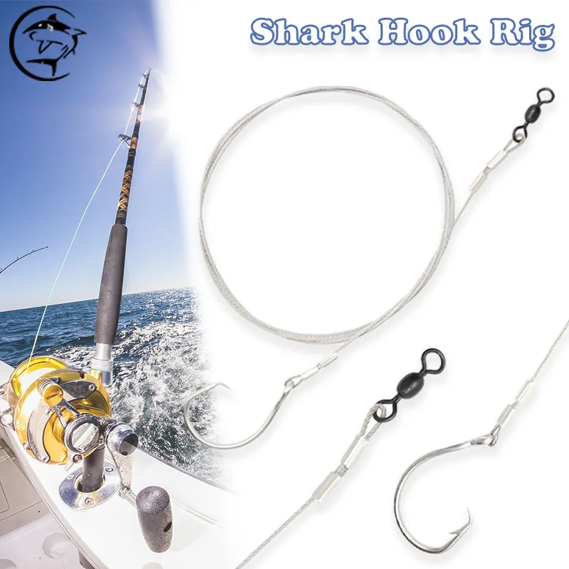 Big Game Saltwater Fishing Rigs - Extra Large Circle Hooks for Shark/Tuna/Sturgeon with Anti-Bite Wire Leaders
