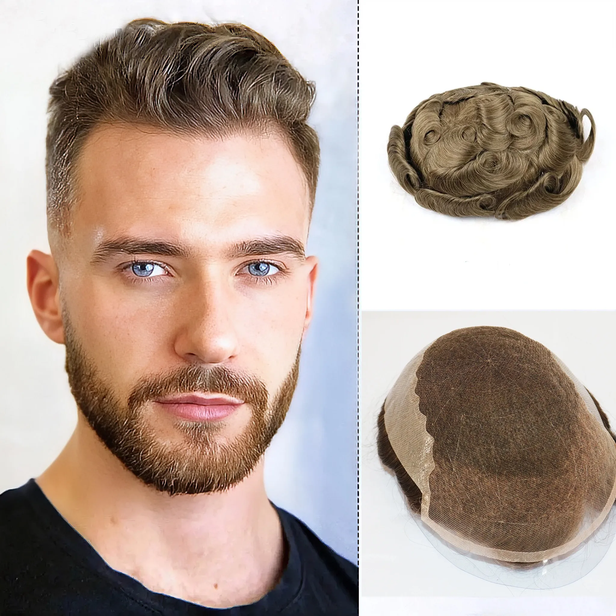 Natural Hairline Natural Hair System Men's Wig Blonde Brown Q6 Capillary Prosthesis Durable Lace & Pu Hair Men Toupee Grey Balck