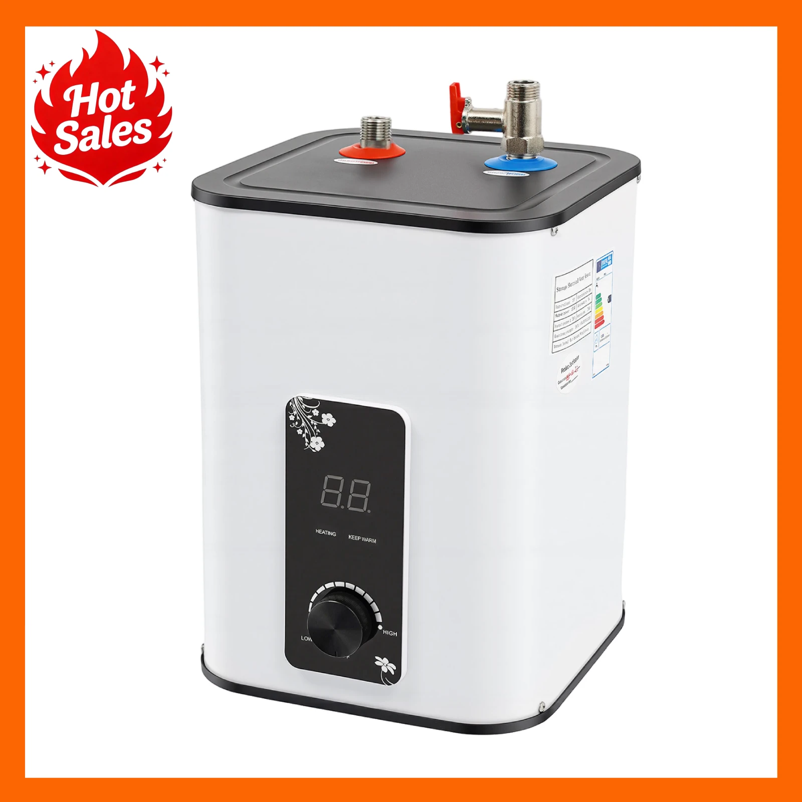 Warmwasserbereiter 8L 1500W mit oberer Ausgabe, Mini-Untertischgerät, EU-Standard, elektrischer Durchlauferhitzer für Küche und Bad, schnelles Aufheizen, 316 Edelstahlrohr, ABS-Gehäuse,