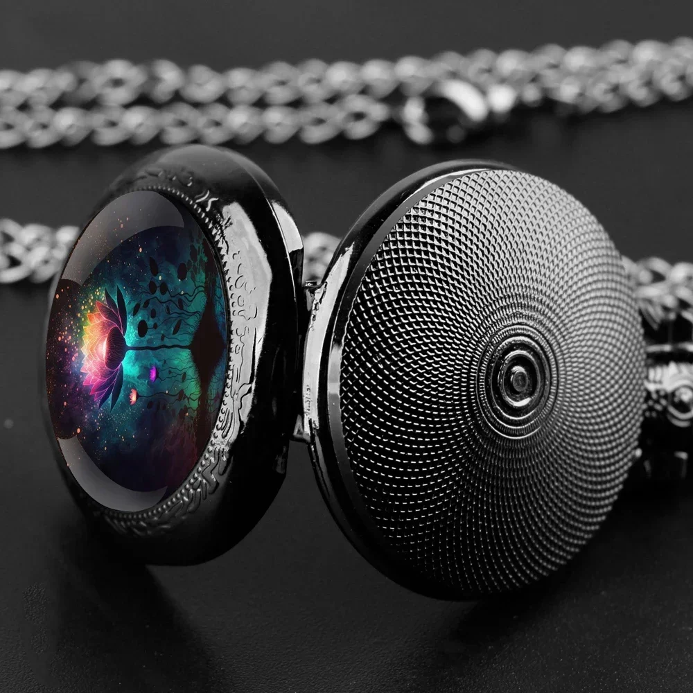 متوهجة لوتس خمر الأرقام العربية قبة زجاج ساعة جيب كوارتز الرجال النساء ساعة موضة هدية Relogio دي بولسو الزهور