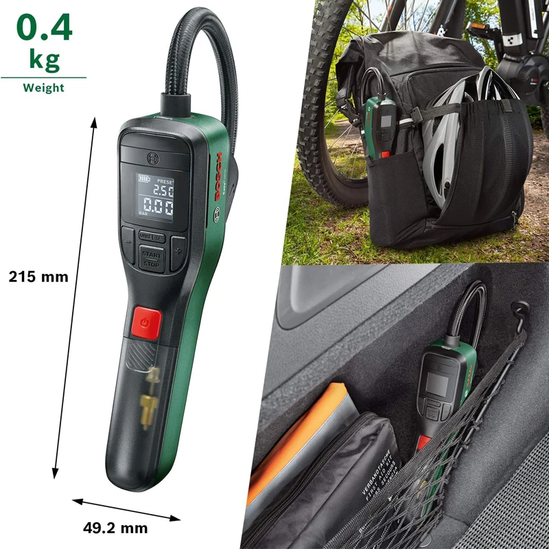 Imagem -04 - Bosch-cordless Comprimido Air-pump para Camping Outdoor Bicicleta Inflator Pneu Mini Compressor Ferramentas Acessórios Bomba Fácil
