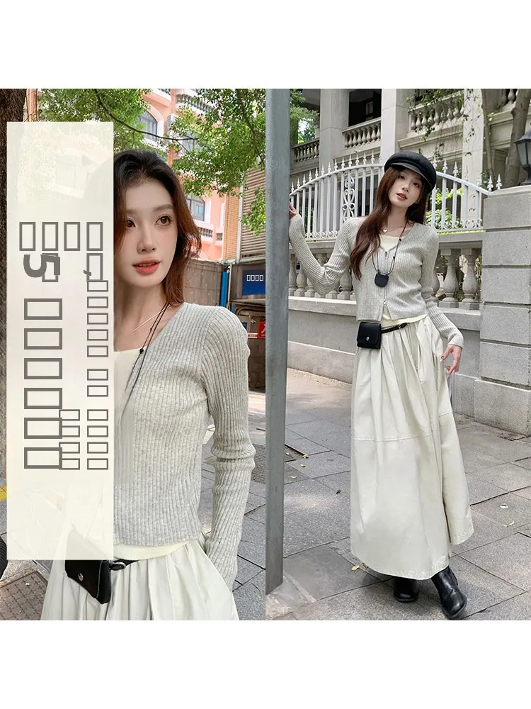 

Zipper Knitted Long Sleeve round Neck Casual Women's Top Faux Two-Piece Style Comfortable Fit Polyester Fiber Korean Commute ...