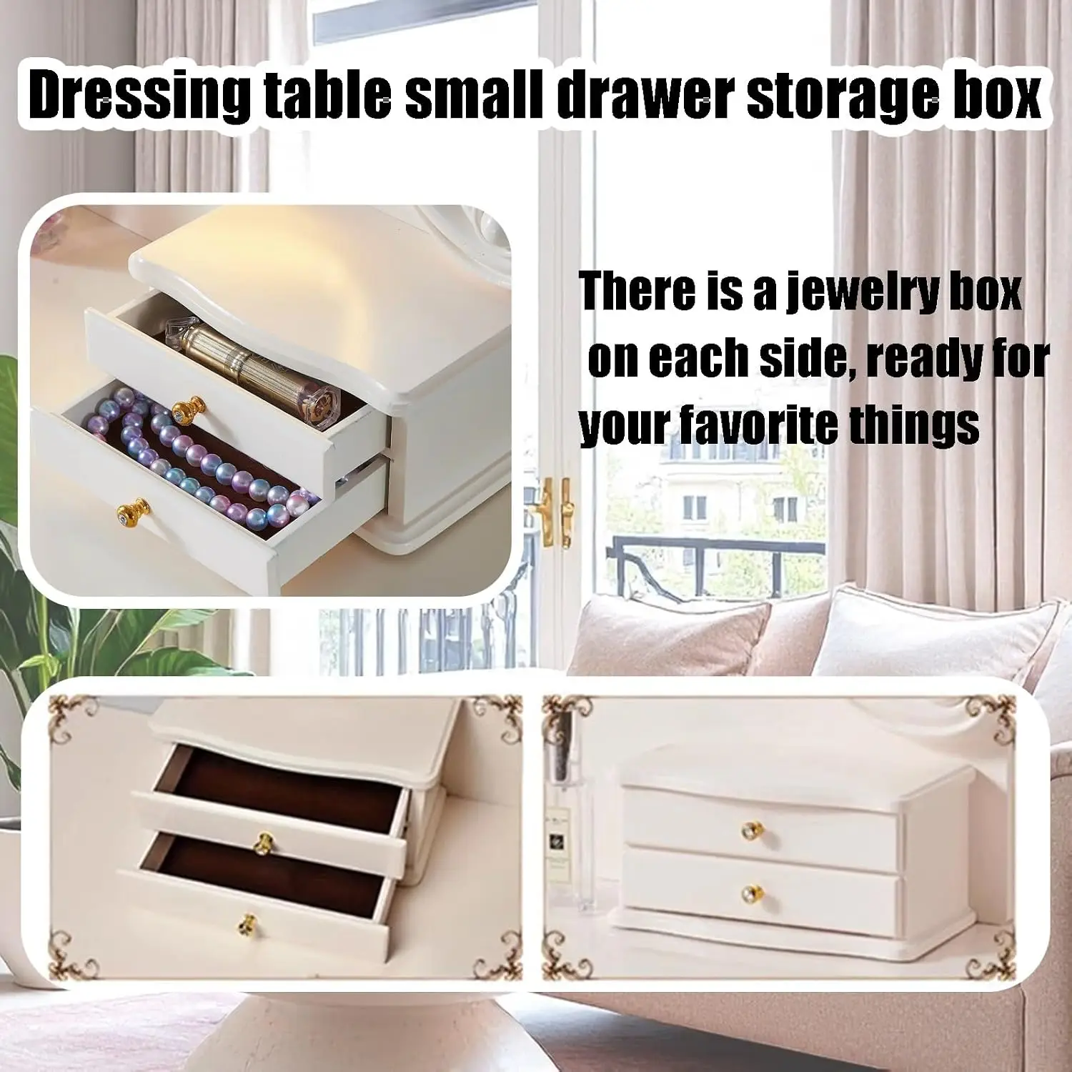 Dressing Table with Mirror & Chair, Vanity Desk with 5 Drawers & Makeup Brush Storage Bin,French Vintage 110cm(B)