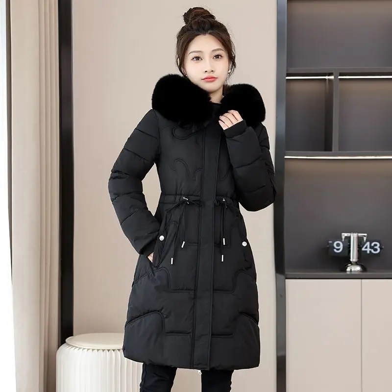 Parkas Warm Casual Parka Jacket 2025 New Winter Coat Women Long Jackets Fur Collar Lining Thick Black Khaki Snow Outwear Female