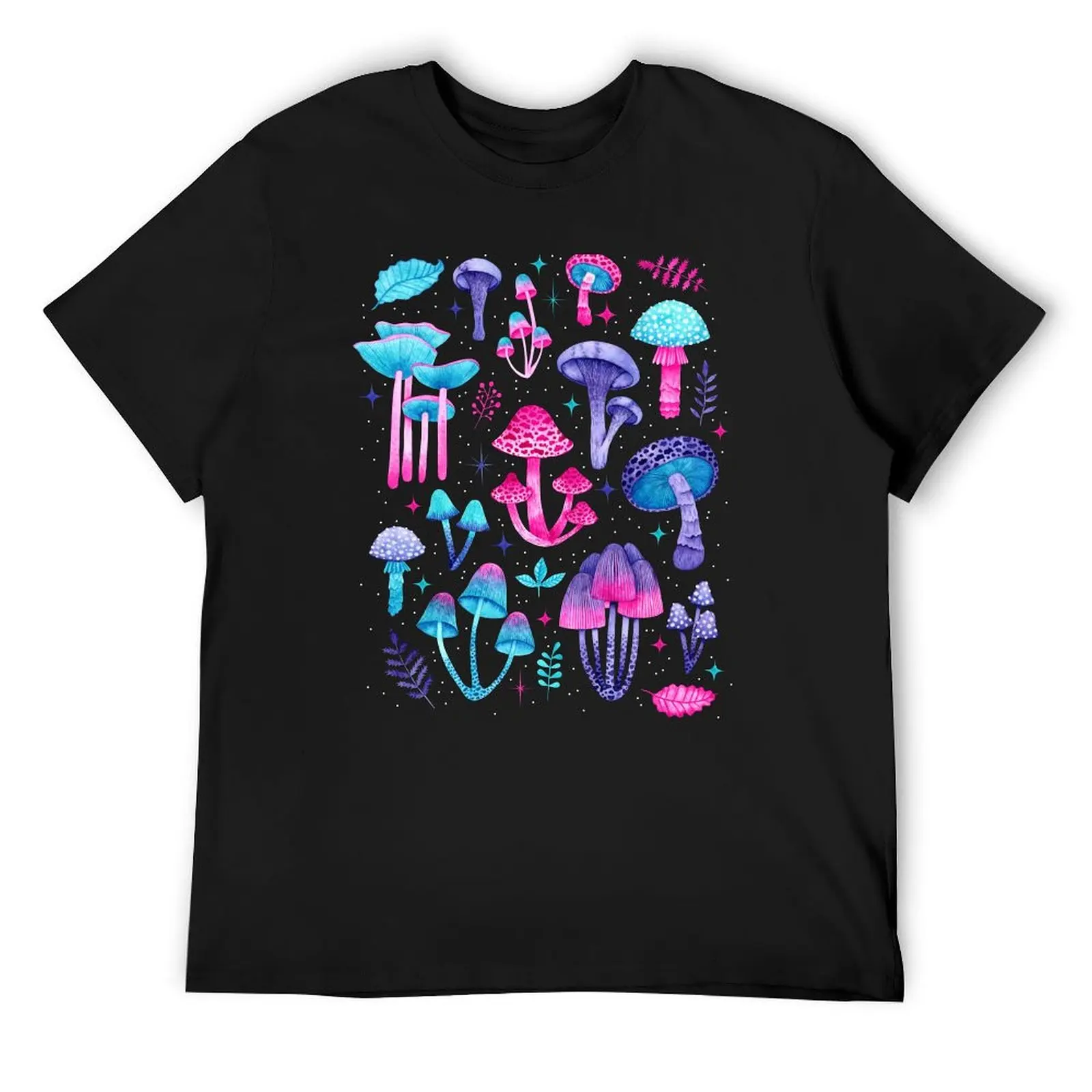 Enchanted Mushrooms in Watercolor on Black T-Shirt quick drying graphic shirts shirts graphic tees funny t shirts men