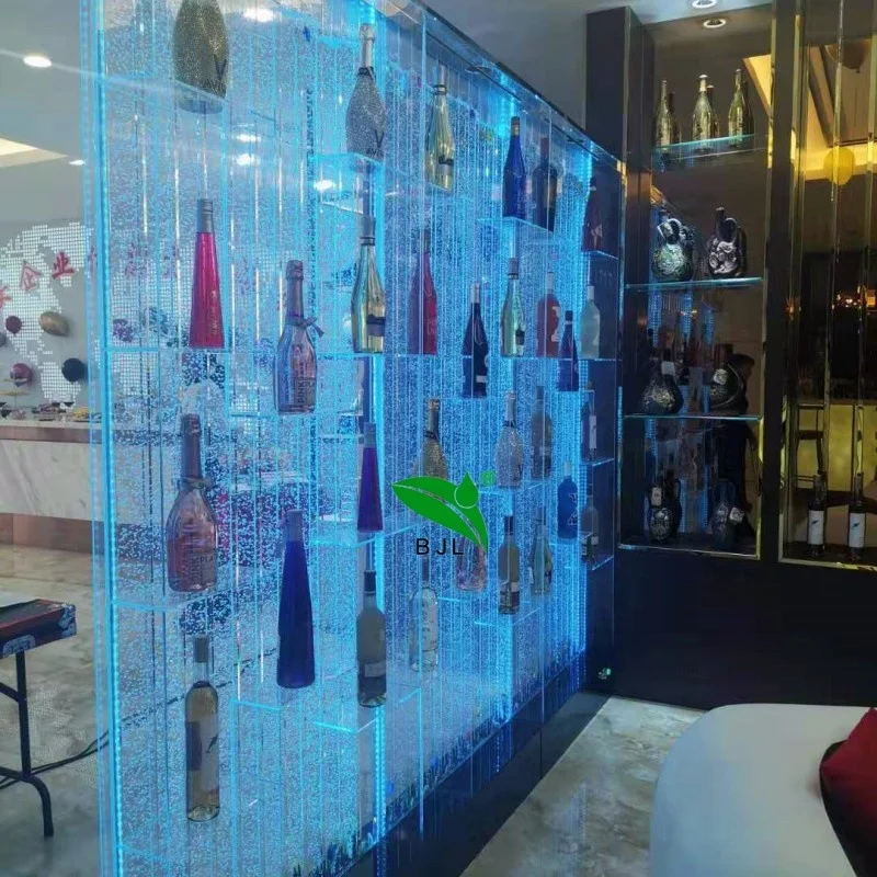 custom.custom made display rack furniture LED glowing water bubble wall acrylic bar cabinet wine shelf