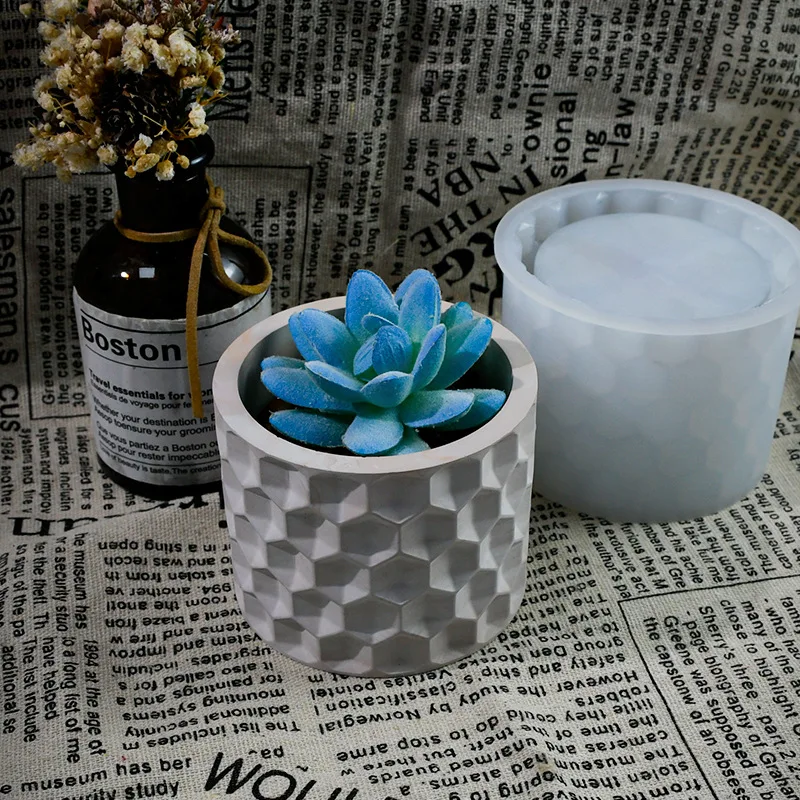 Honeycomb Succulent Pots Diy Drip Mold Cement Landscape Planter Pencil Organizer Box Plaster Moulds