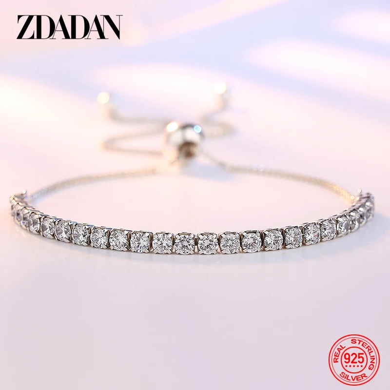 

ZDADAN 925 Sterling Silver 3mm Zircon Bracelet Chain For Women Fashion Wedding Jewelry