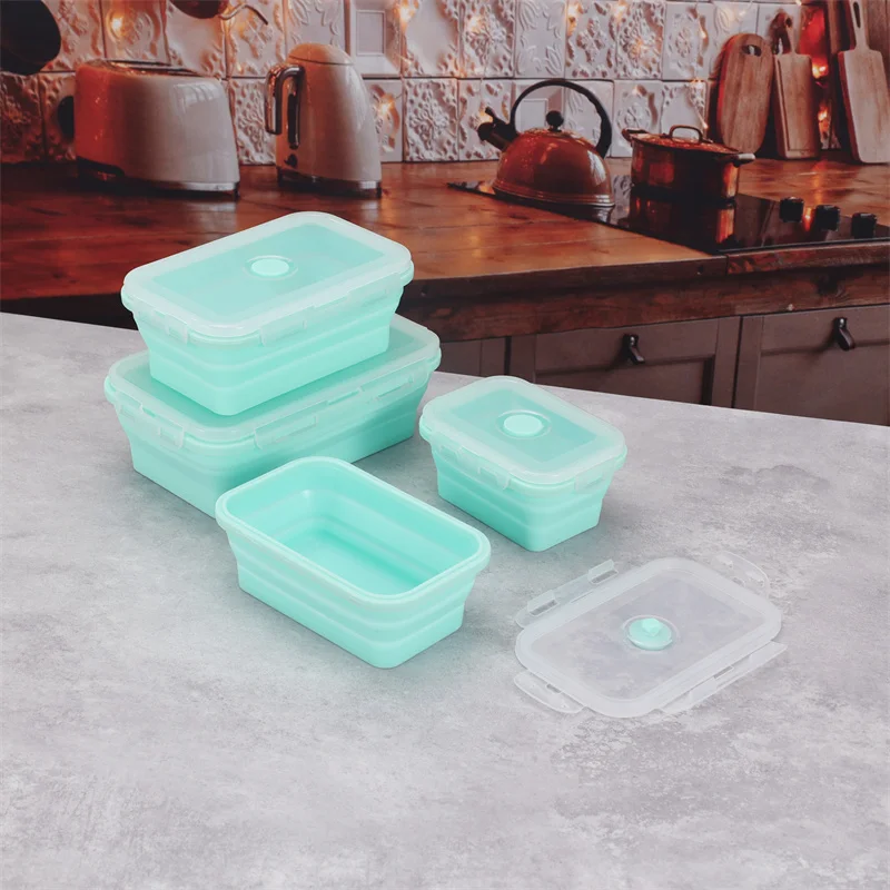 Collapsible Silicone Food Storage Container Set with Lids Microwaveable Freezer Dishwasher Safe BPA Free SiliconeBento Lunch Box