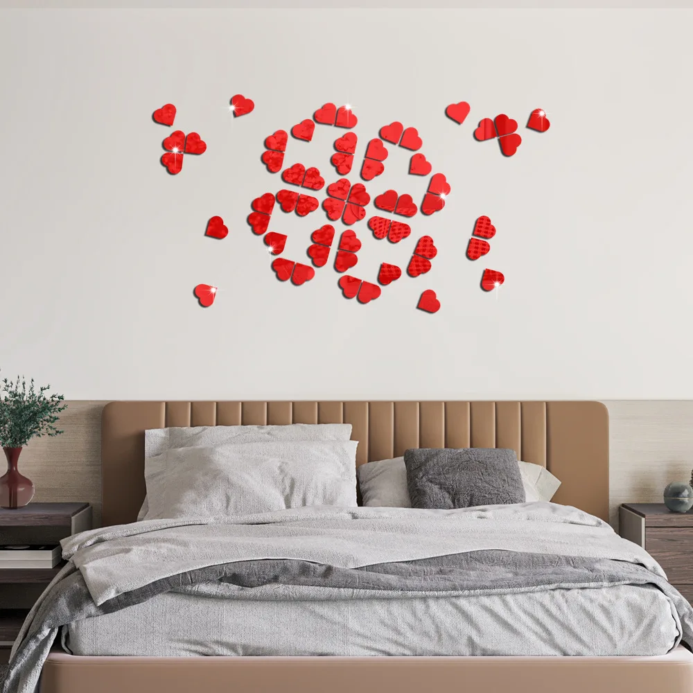 Creative 2cm/2.5cm love mirror wall stickers diy living room bedroom bed head self-adhesive decorative stickers home decor