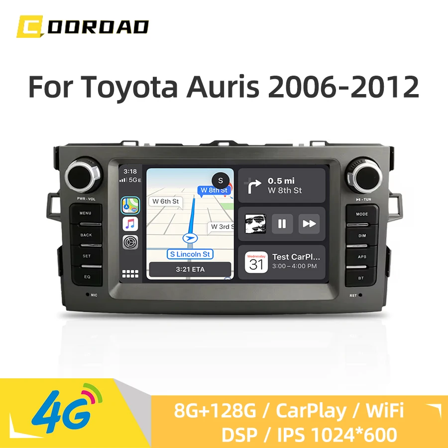 For Toyota Auris E150 2006-2012 Android 14 Car Radio Multimedia Video Player GPS Navigation 4G WiFi Bluetooth DSP CarPay Stereo