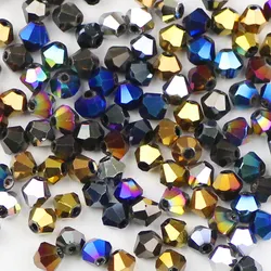JHNBY 4mm 100pcs Bicone Austrian crystals loose beads ball supply surface color plating ,bracelet necklace Jewelry Making DIY
