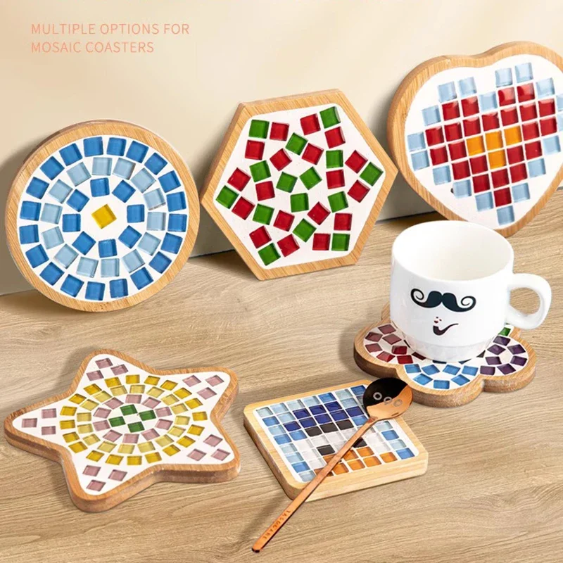 DIY Mosaic Coaster Handmade Material Tableware Mat Wooden Tray Children Creative DIY Cup Mat Craft Easy Making Christmas Gift