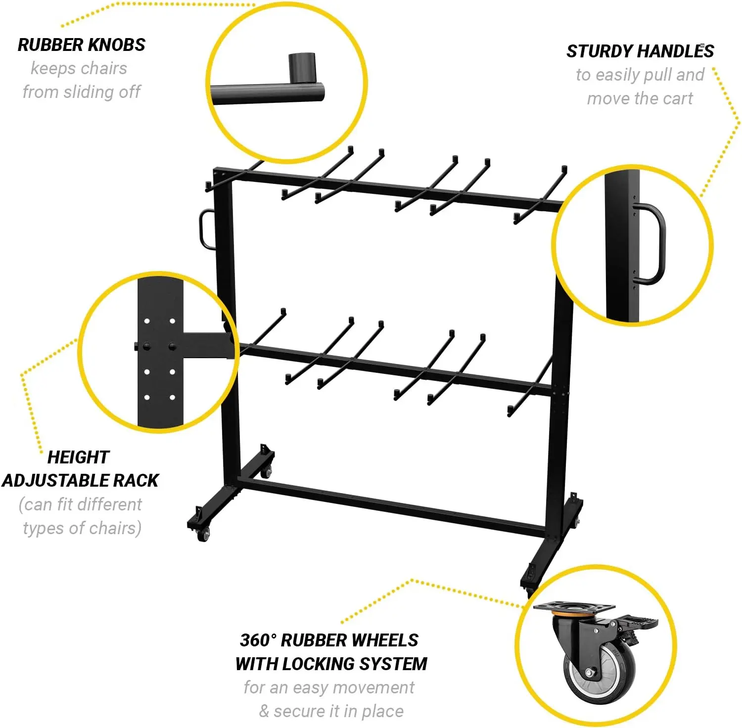 Carrinho de mesa e cadeiras dobráveis - Carrinho de cadeira móvel inovador, capacidade de 84 cadeiras dobráveis, rack de cadeira de metal resistente