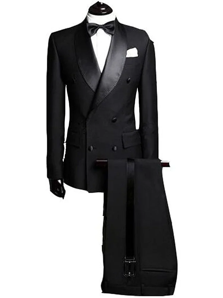 2 Pieces Black/Gray Men\'s Formal Jacket & Pants Slim Fit Double Breasted Suits Business Wedding Tuxedos for Men Casual Clothing